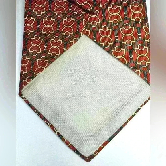Vintage Burberry Men’s Silk Red Yellow Green Printed Tie.‎ - Picture 4 of 6